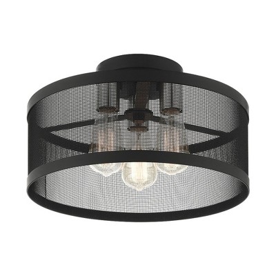 Emilia Crystal-Infused 3-Light Indoor/Outdoor Drum LED Pendant in Black/Brushed Nickel