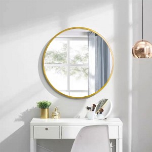 28-Inch Gold Accent Round Mirror, Tempered Glass with Rustproof Backing, Bathroom Decor - 1 of 4