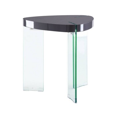 Triangular Wood and Glass End Table with Storage