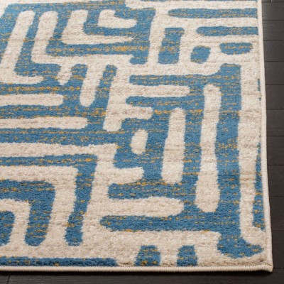 Off-White Geometric Synthetic Stain-Resistant Area Rug 79" x 6"