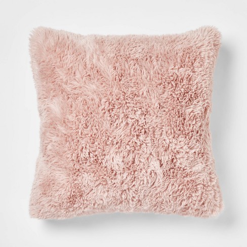 Oversized Faux Fur Square Throw Pillow Blush Threshold