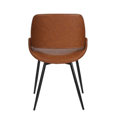 Camel Faux Leather Upholstered Side Chair with Black Metal Legs