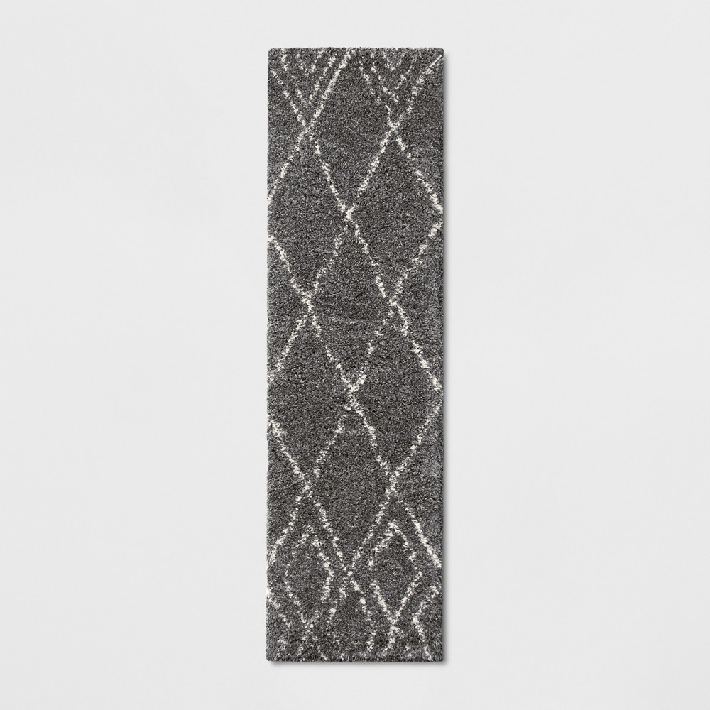2'X7' Diamond Patterned Shag Woven Accent Rug Gray - Project 62™