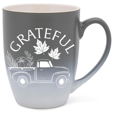Elanze Designs Grateful Truck Two Toned Ombre Matte Grey and White 12 ounce Ceramic Stoneware Coffee Cup Mug