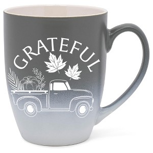Elanze Designs Grateful Truck Two Toned Ombre Matte Grey and White 12 ounce Ceramic Stoneware Coffee Cup Mug - 1 of 4