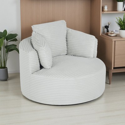 Compressible Corduroy Round Chair with Cushioned Backrest
