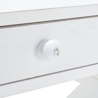 White Fir Wood Rectangular Desk with Drawers