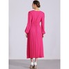 Allegra K Women's Elegant Pleated Cross V Neck Puff Sleeve Tie Waist A-Line Dress - 3 of 4