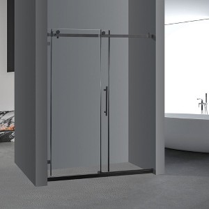 Frameless Shower Door, Clear Tempered Glass Door With Waterproof Seal Strip , Stainless Steel Hardware, Matte Black - 1 of 4