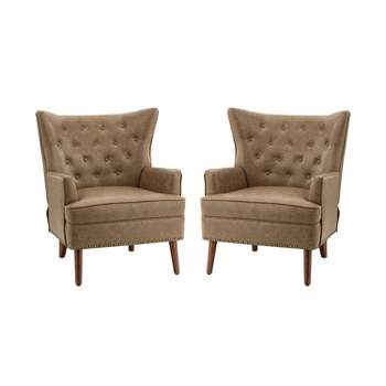 Set of 2 Thessaly  Tufted  Wooden Upholstery  Vegan Leather Armchair  with Nailhead Trim | ARTFUL LIVING DESIGN