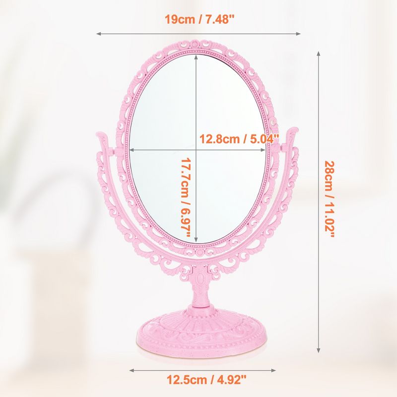 Unique Bargains Oval Shaped Double Sided 360° Rotating Makeup Mirror 1 Pc, 4 of 7