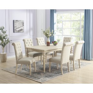 UPHA 7-Piece Dining Table Set with Turned-Leg Dining Table and 6 Tufted Chairs - 1 of 4