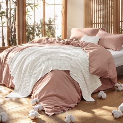 5-Piece Comforter Set with Cotton Waffle Throw Blanket