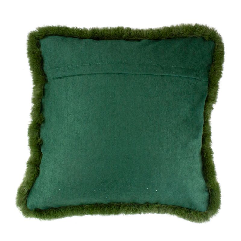 Northlight 18" Dark Green Suede Square Throw Pillow with Fringe Edges, 4 of 6