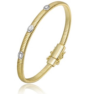 Guili 14K Gold Plated Bangle Bracelet with Gold, Blue, Red, or Green Cubic Zirconia – Vibrant, Stylish, Timeless Jewelry for Any Occasion - 1 of 2