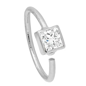 Jewelry Avalanche 20G 14K Gold Bezel Set Princess Cut Diamond Nose Hoop Ring - 1 of 4