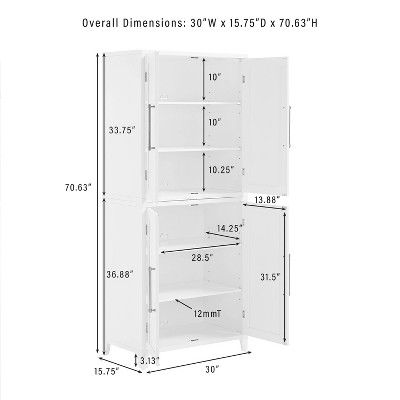 White Recessed Panel Kitchen Pantry Storage Cabinet with Gold Hardware