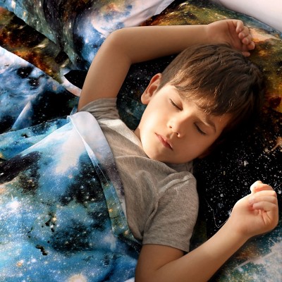 PiccoCasa Polyester Galaxy Stars Themed Bedding Sheet Sets with 2 Pillowcases Queen 4 Pcs Green Queen — фото 3