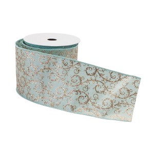 Orante Blue and Gold Glitter Wired Ribbon 4" x 10 yds. - 1 of 3