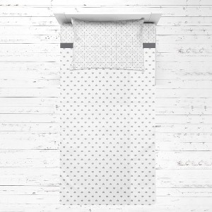 Bacati - Hearts Gray Muslin 3 pc Toddler Bed Sheet Set 100 percent cotton - 1 of 4