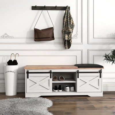 WhizMax Entryway Shoe Bench with Leather Cushion Large Storage Space