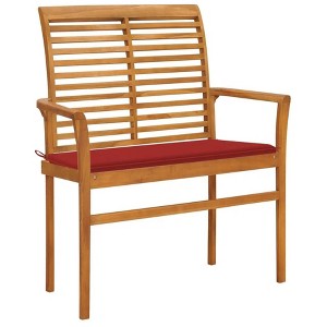 Patio Bench with Red Cushion 44.1" Solid Teak Wood - 1 of 4