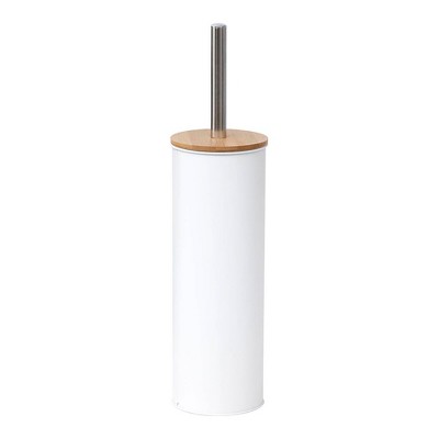 Evideco French Home Goods Metal Toilet Brush and Holder Set With Bamboo Lid