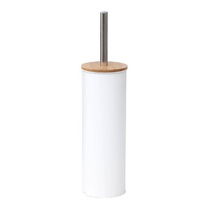 Evideco French Home Goods Metal Toilet Brush and Holder Set With Bamboo Lid - 1 of 4