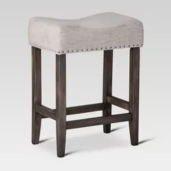 24" Rumford Saddle Counter Height Barstool with Wood Linen Gray - Threshold™