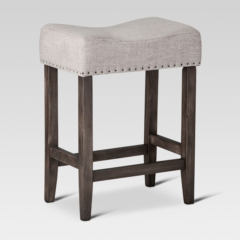 24&#34; Rumford Saddle Counter Height Barstool with Wood Linen Gray - Threshold&#8482;, 1 of 5