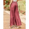 Women's High Waist Wide Leg Pants Ruffle Smocked Waist Tie Belt Trousers - 4 of 4