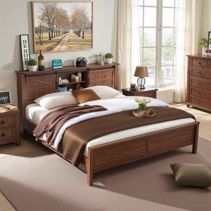 SinCiDo Farmhouse Bed Frame,w/Charging Station, Storage Bookcase Headboard,Sliding Barn Door,No Box Spring Needed, w/Wood Slats Support - 1 of 4