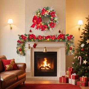 6ft Prelit Christmas Garland with LED Light for Fireplace Stairs Railing Indoor Outdoor Decoration - 1 of 4