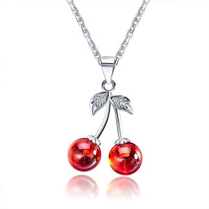 Cherry Necklace for Women Red Agate Sterling Silver Pendant and Chain Ginger Lyne Collection - 1 of 4