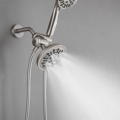 Brushed Nickel Dual Shower Head with Handheld and Stainless Steel Hose