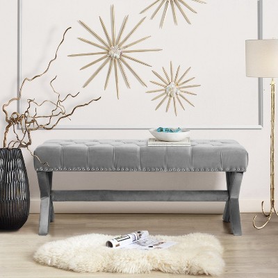 Inspired Home Louis Velvet X-Leg Bench