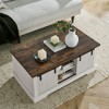 Farmhouse Coffee Table Wood Sofa Table Side Table Center Table with Sliding Barn Door&Adjustable Shelf, Rustic&Industrial, Brown+White/Gray-ModernLuxe - 4 of 4