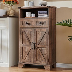 Bathroom Floor Cabinet, 24" Wide Farmhouse Bathroom Storage Cabinet with Drawer & Adjustable Shelf & Barn Doors for Bathroom, Kitchen - 1 of 4