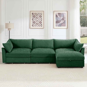 L-Shaped Sectional Sofa with Footstool, 3-Seater Sofa with Pull-Out Storage Drawers, Upholstered Chenille Sofa with Cushion-Coolbibila - 1 of 4