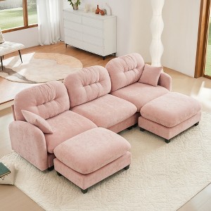107" Chenille Upholstery U-Shaped Modular Sectional Sofa with Ottoman, Tufted Backrest, Ergonomic Cushions - 1 of 4