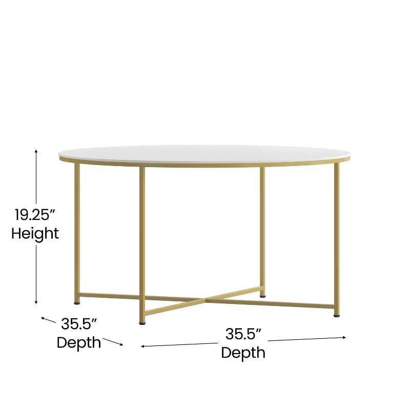 Emma and Oliver White Laminate Living Room Coffee Table with Crisscross Brushed Gold Metal Frame, 4 of 10