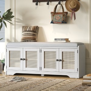 Whisen Rustic Wood Storage Bench, Entryway Shoe Bench with Removable Cushion, Adjustable Shelves - 1 of 4