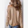 Amaryllis Women’s Long Sleeve Textured Waffle Knit Patchwork Pullover Contrast Washed Casual Fit Raw Hem - 2 of 4