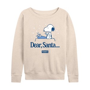 Women's - Peanuts - Snoopy Dear Santa Lightweight French Terry Wide Neck Long Sleeve Graphic Shirt - 1 of 4