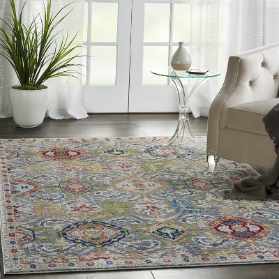 Global Vintage Grey and Multicolor Synthetic 5'3" x 7'6" Area Rug