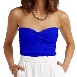 Women's Knit Tube Top, Twist - Front Bandeau Crop Top, Strapless Elastic Backless Sleeveless Top - 1 of 1