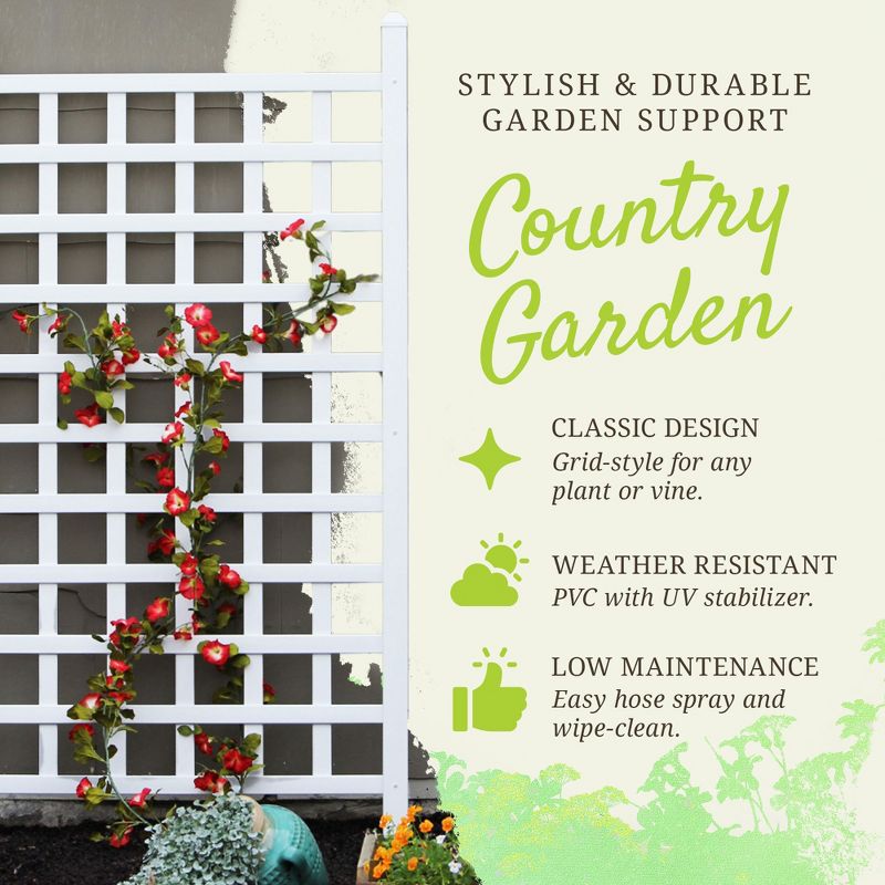 Dura-Trel Country Garden 35 by 66 Inch Indoor Outdoor Garden Trellis Plant Support for Vines and Climbing Plants, Flowers, and Vegetables, White, 2 of 7