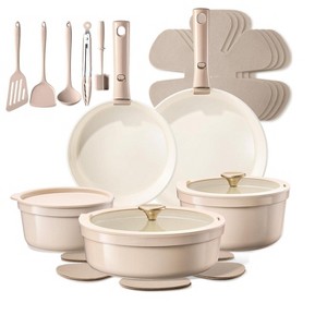 Itopfox 19-Piece Ceramic Cookware Set with Titanium Nonstick Coating, Detachable Handles, Induction Compatible, Dishwasher Safe, Includes Pots - 1 of 4