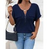 Plus Size Short Sleeve Summer Zipper V Neck Tops For Women Casual Tunic Shirts - 2 of 4