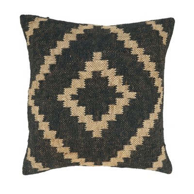 Saro Lifestyle Bohemian Tapestry-Inspired Kilim Down Filled Pillow, Black, 18"x18"